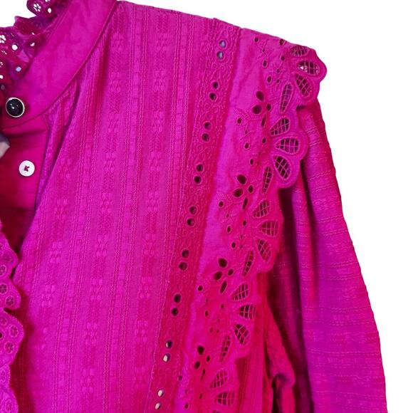 SCOTCH & SODA Schiffli Embroidered A-Line Mini Dress Hot Pink Sz EU 32 / US 2 - Picture 5 of 16